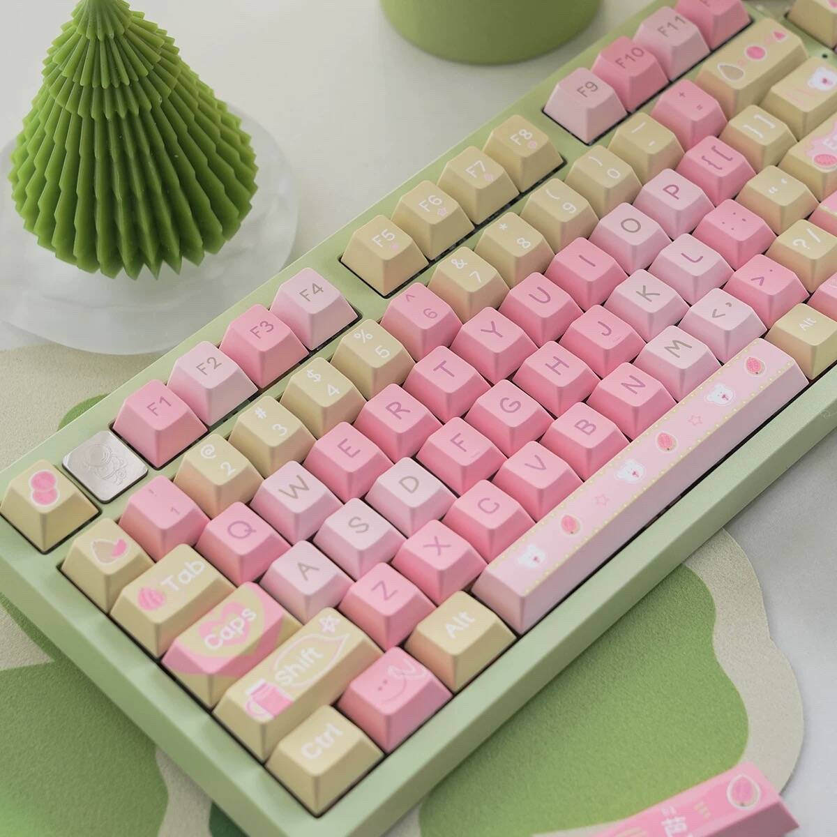 YMDK Guava Theme Keycaps Full Set 129 Keys Cherry Profile PBT Dye Sub Keycap for MX Mechanical Keyboard