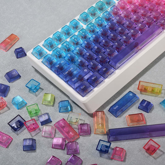 YMDK Rainbow Gradient Theme Keycaps Frosted Clear 115 keys PC Cherry Profile Shine Through Custom Keycap for 61/68/75/87/96/100/104/108 MX Mechanical Keyboard