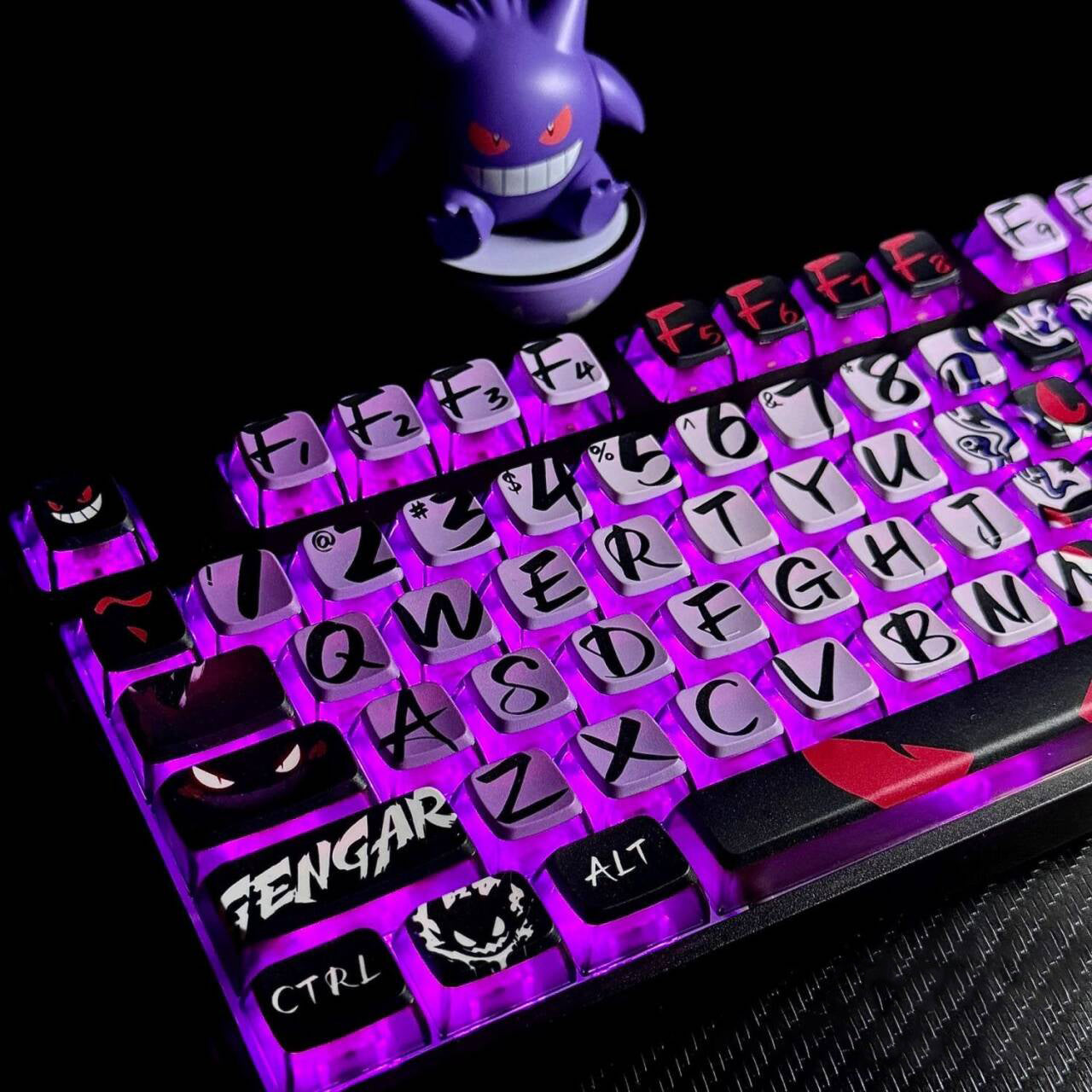 YMDK Gengar Cartoon Keycaps Translucent Full Set 125 keys PBT+PC Dye Sub Cool Custom Keycaps for MX Mechanical Keyboard