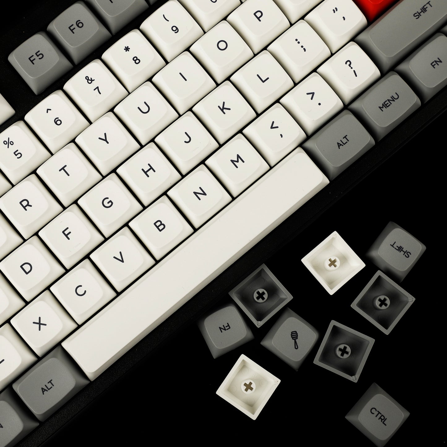 YMDK Granite Gray White Red Theme 134 Keycaps（ZDA Profile XDA v2 Dye Sub PBT For 104 TKL 60% 96 84 68 64 ）