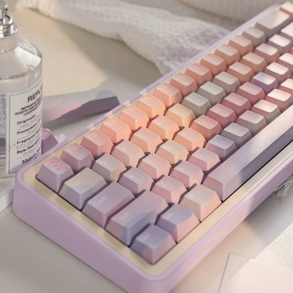 YMDK Dopamine Theme Keycaps Full Set 129 Keys PBT Dye Sub Cherry Profile Keycap for MX Mechanical Keyboard