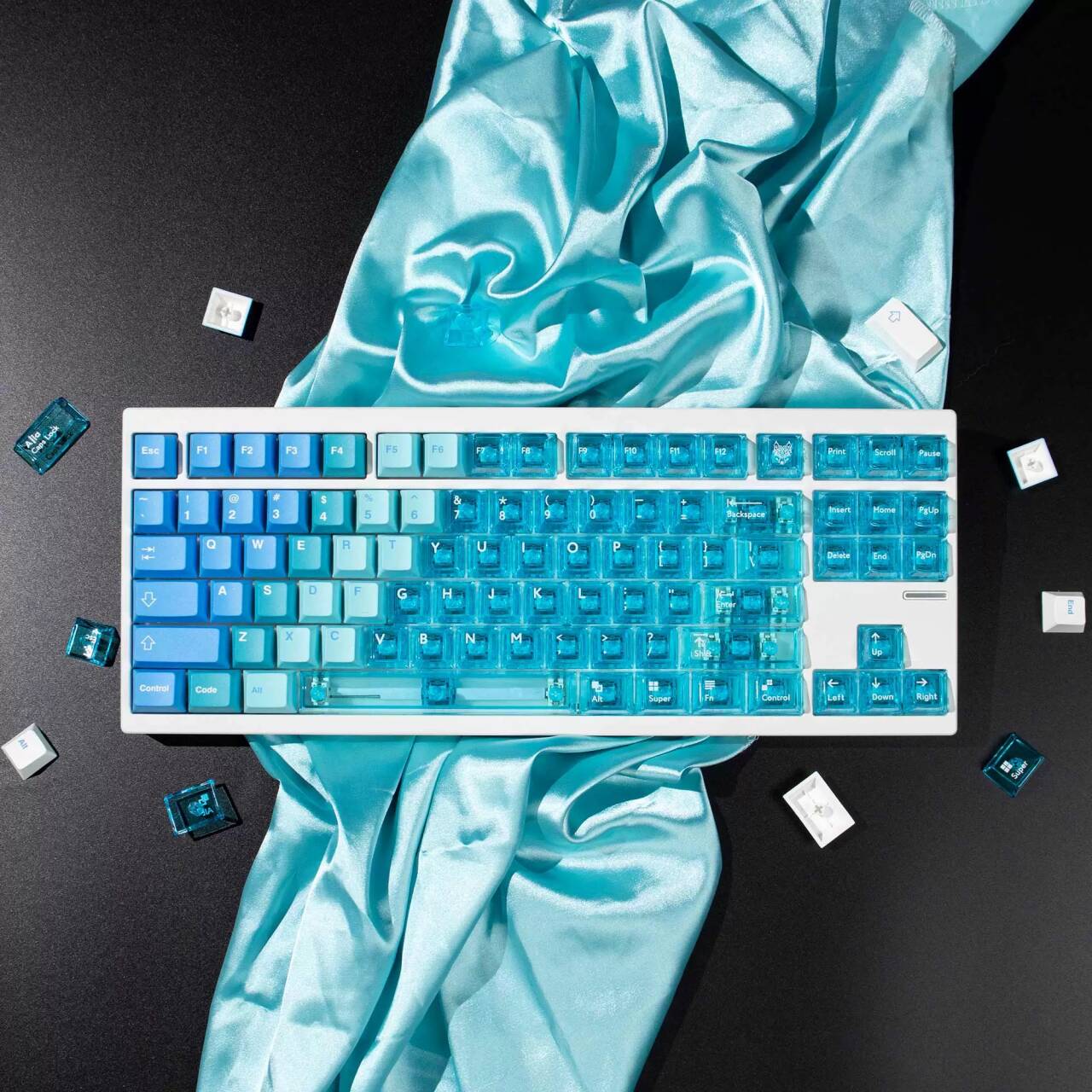 YMDK Hawaii Snow Mountain Full Set Keycaps 208 Keys PBT Dye Sub+PC Pad Printing Keycap Transparent Key Caps Cherry Profile for MX Mechanical Keyboard