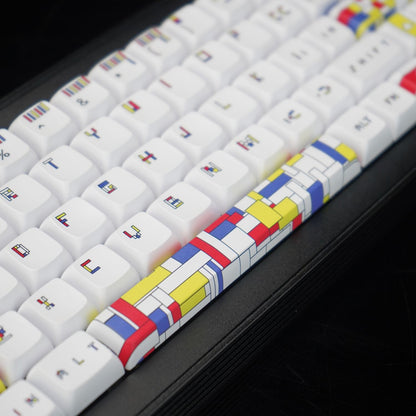 YMDK Mondrian Theme Keycaps Full Set 127 Keys XDA Profile PBT Dye Sub Keycap for MX Mechanical Keyboard