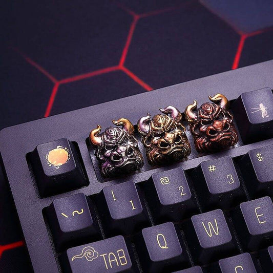 YMDK Bull Demon King Retro Personalized Keycaps Cool Interesting Creative Keycap Metal Pure Copper for MX Mechanical Keyboard