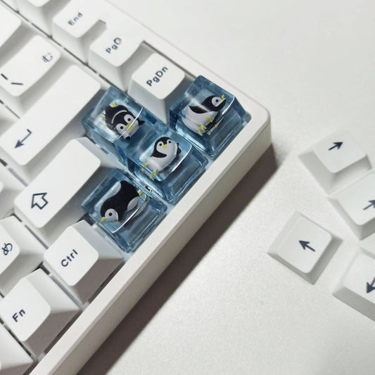 YMDK Penguin Personalized Keycaps Direction Keys Cute Translucent Resin Handmade Custom for Mechanical Keyboard