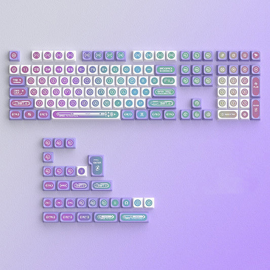 YMDK 136 Keys Cat's Eye Stone White and Purple Double Spelling Keycaps Translucent Cherry Profile for 61/68/87/98/104/108 MX Mechanical Keyboard