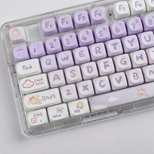 YMDK Gradient Purple Rabbit Theme Keycaps Full Set 142 Keys MOA Profile PBT Dye Sub Keycap for MX Mechanical Keyboard
