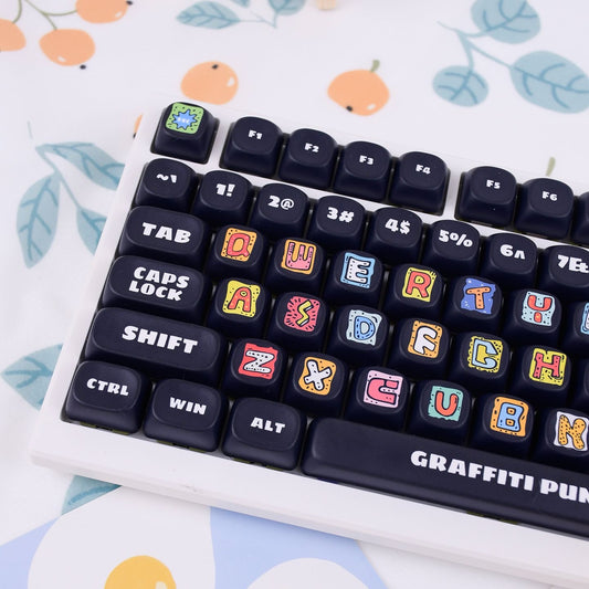 YMDK Graffiti Theme 130 keys Keycaps PBT MOA Profile Dye Sub Custom Keycap for 65/75/87/98/100/104 MX Mechanical Keyboard
