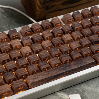 YMDK Walnut Keycaps Novel Creative Keycap 136 Keys Side Light Transmitting Key Cap PBT Dye Sub Cherry Profile for MX Mechanical Keyboard