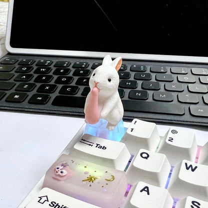 YMDK Little Rabbit Personality Keycaps Translucent Cute Creative Novel OEM Profile for Mechanical Keyboard