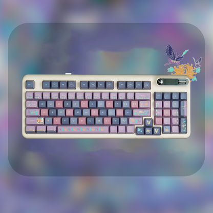 YMDK Snow Blue Chrysanthemum Butterfly Theme Keycaps Full Set 126 Keys MDA Profile PBT Dye Sub Keycap for MX Mechanical Keyboard