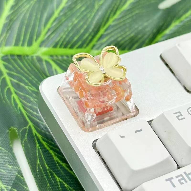 YMDK Butterfly Personality Keycaps Butterfly Rotatable Unzip Flowers Transparent Resin Keycaps for Mechanical Keyboard