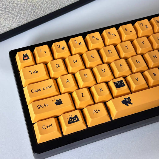 YMDK Orange Cat and Black Cat Theme 124 keys Cherry Profile Keycaps Dye Sub PBT Keycap for 65/75/87/98/100/104 MX Mechanical Keyboard
