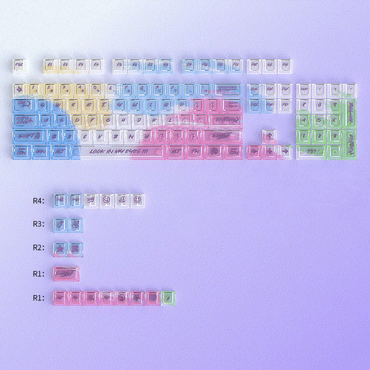 YMDK Rainbow Graffiti Keycap 125 key Shine Through PC Transparent Cherry Profile for 61/68/75/87/96/100/104/108 MX Mechanical Keyboard