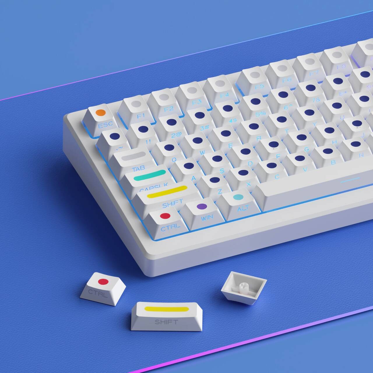 YMDK Dots Color Keycaps Full Set 135 Keys PBT Dye Sub Cherry Profile Sidelit Light Transmission for MX Mechanical Keyboard