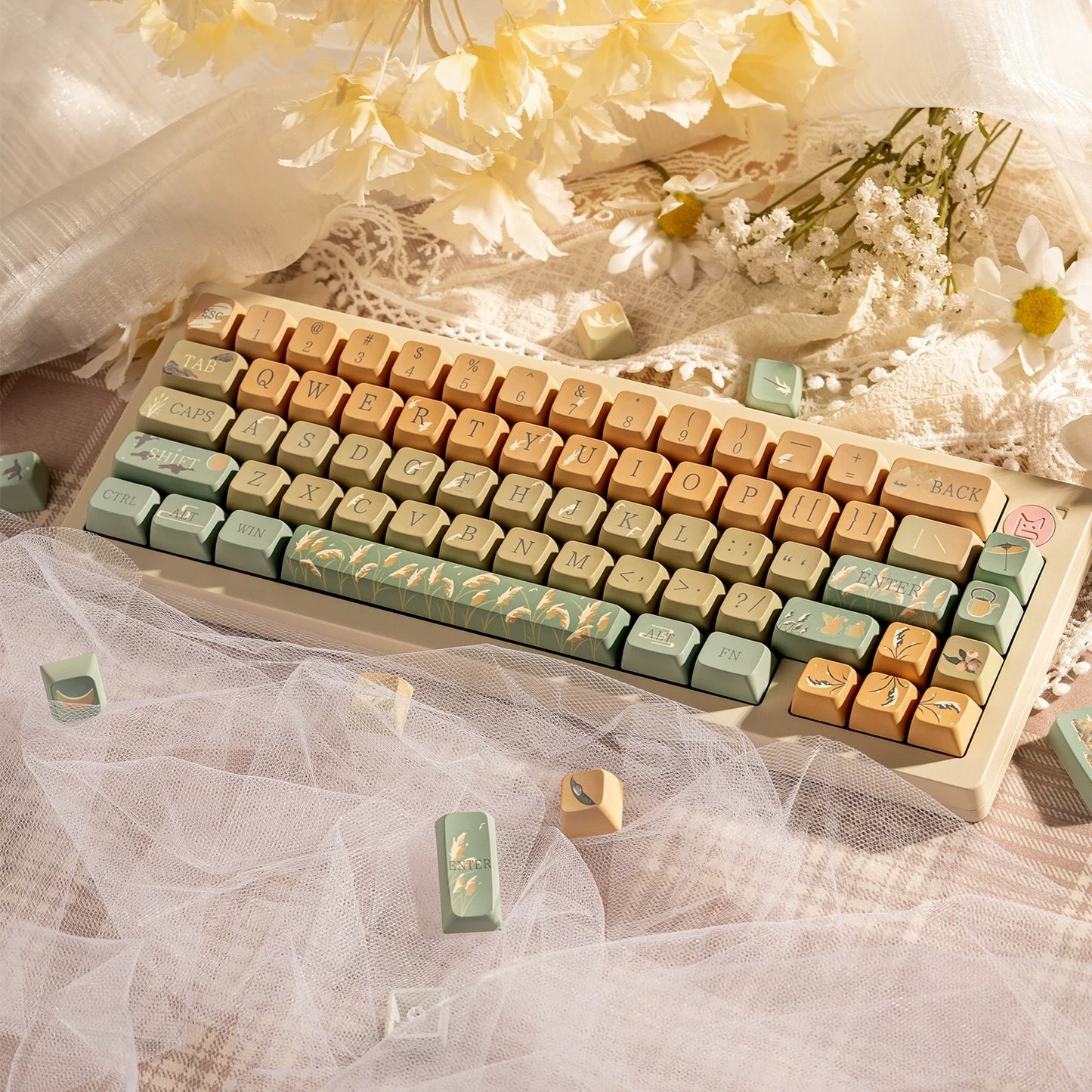 YMDK Reeds Drifting Theme Keycaps Full Set 126 Keys MDA Profile PBT Dye Sub Keycap for MX Mechanical Keyboard