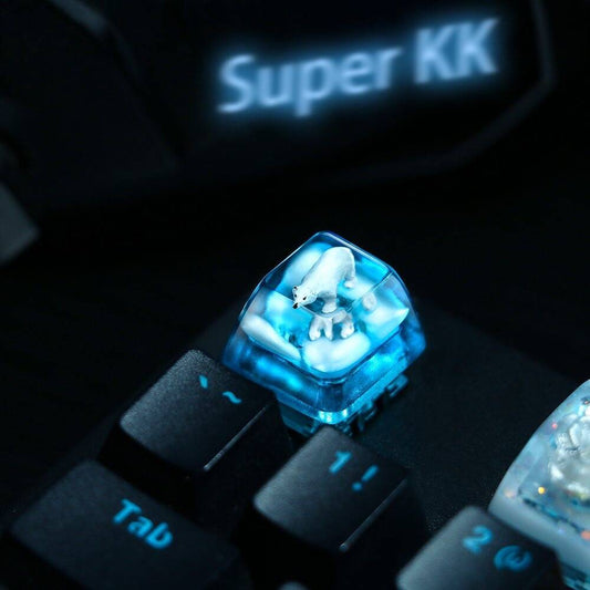 YMDK Polar Bear Translucent Personality Keycaps Glacier Snow Mountain Hand-made Custom Resin for Mechanical Keyboard