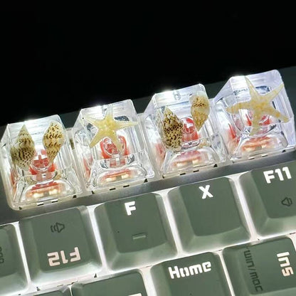 YMDK Conch Starfish Personalized Keycaps 4 keys Light-transmitting Key Cap Cute Novel Fresh Keycap Resin for Mechanical Keyboard