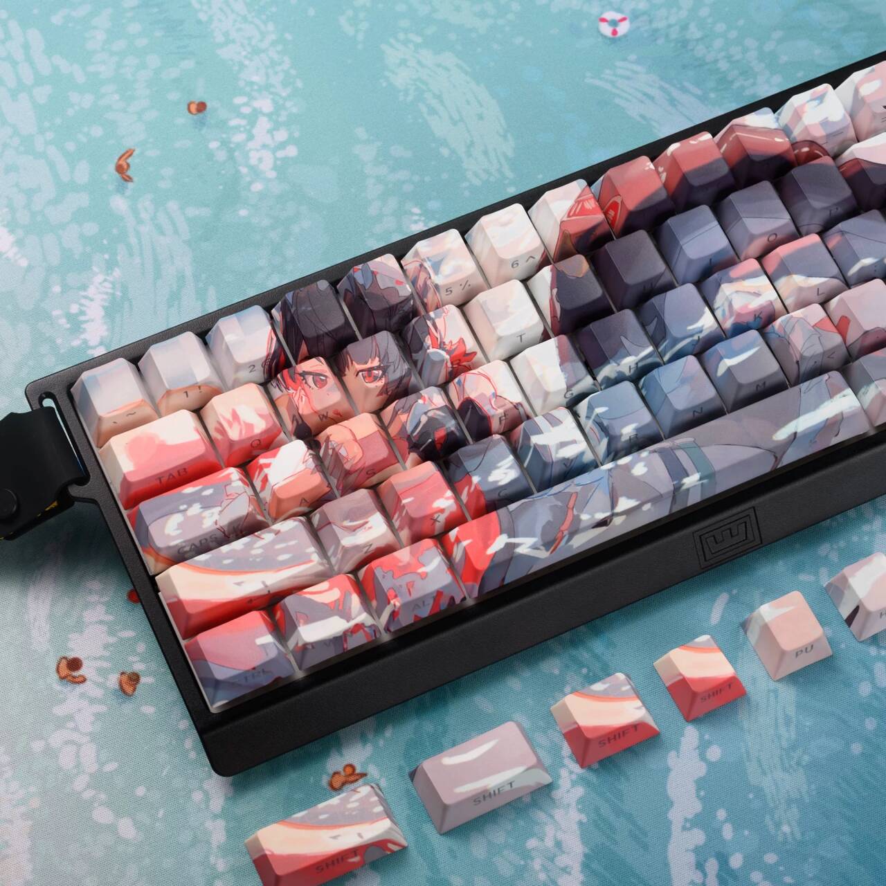 YMDK Shark Girl Theme Keycaps Full Set 134 Keys PBT Sub Cherry Profile Keycap for MX Mechanical Keyboard