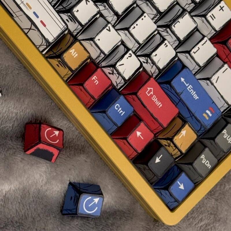 YMDK Comic Style Complete Full Set 136 Keys  Keycaps Mixed Light Keycap Creative Interesting PBT Cherry Profile Dye Sub for MX Mechanical Keyboard