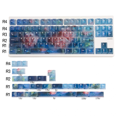 YMDK 121 Keys Frosted Clear Rose Sorrow Starry Sky Theme PC Cherry Profile PC Shine Through Keycaps for MX Mechanical Keyboard