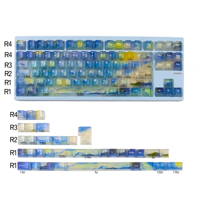 YMDK 121 Keys Frosted Clear Rose Sorrow Starry Sky Theme PC Cherry Profile PC Shine Through Keycaps for MX Mechanical Keyboard