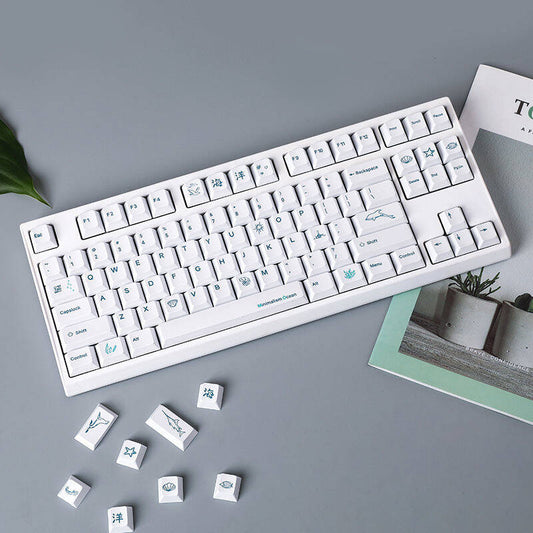 YMDK White Ocean Full Set Keycaps 128 keys Creative Minimalist Custom Keycap Cherry Profile PBT Dye Sub key Caps for MX Mechanical Keyboard