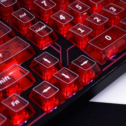 YMDK 121 Keys Red Transparent PC Shine Through Top Print Cherry Profile Keycaps for MX 61/64/68/84/87/100/104/108 Layout MX Mechanical Keyboard