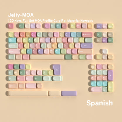 YMDK 130 Keys Cute Jelly MOA Profile Macarons English Russian French German Spanish PBT Dye Sub Keycaps for MX Mechanical Keyboards
