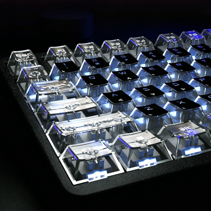 YMDK 126 Keys Black White Clear PC Cherry Profile PC Shine Through UV Top Print Keycaps for 61/84/87/104/108 MX Mechanical Keyboards