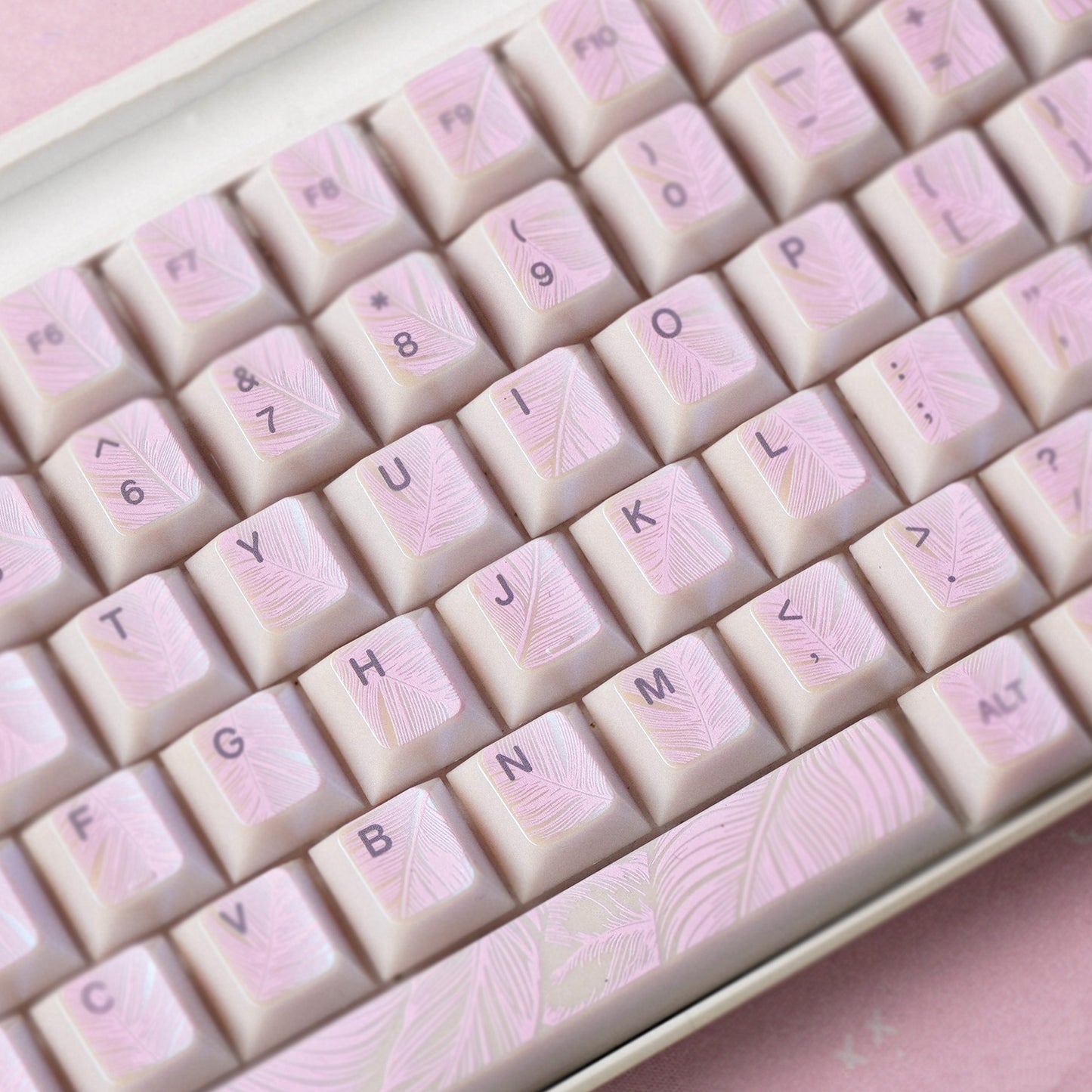 YMDK 129 Keys Sunny Feather Theme Pearlescent Cherry Profile ABS Top Print Keycaps for 61/84/87/104/108 MX Mechanical Keyboards