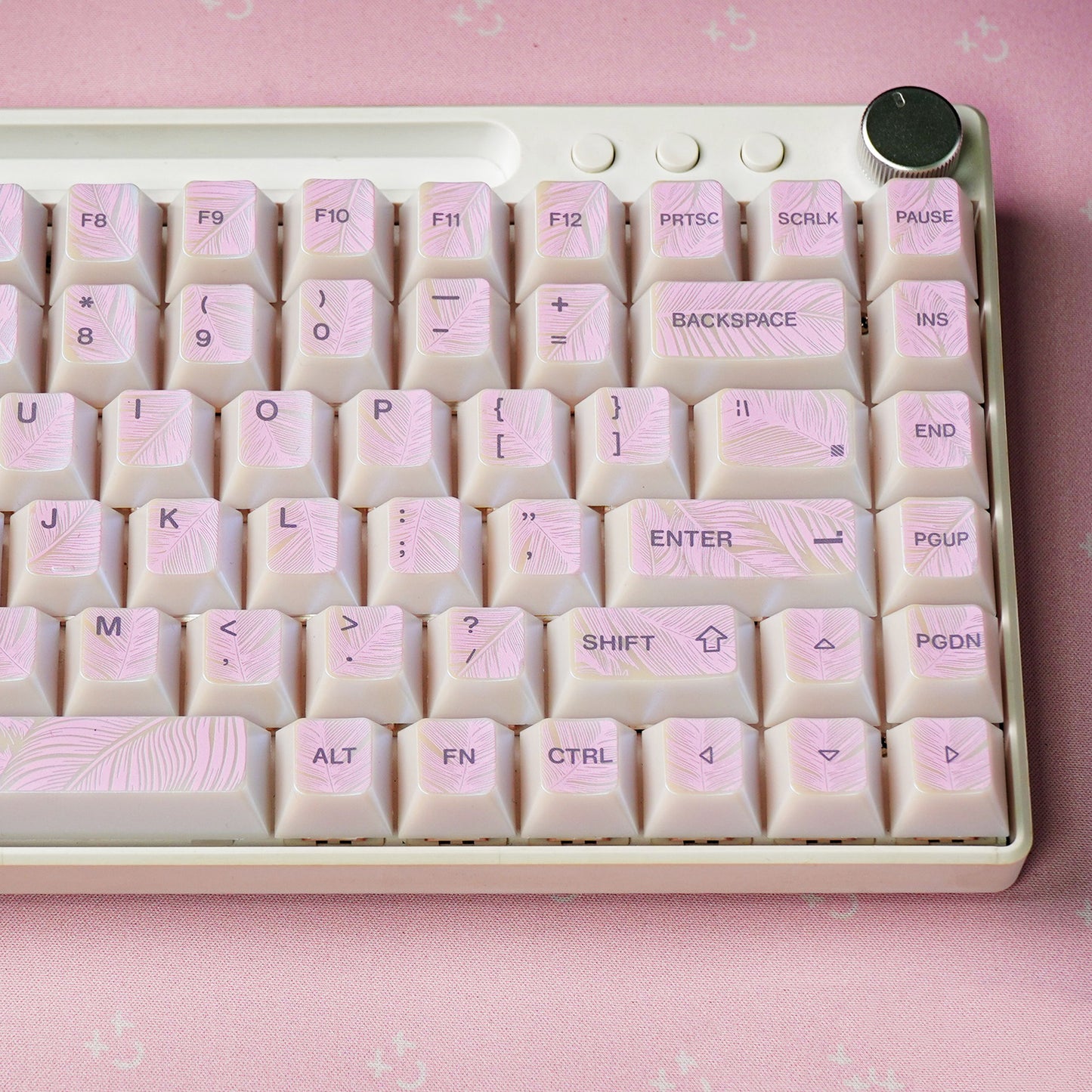 YMDK 129 Keys Sunny Feather Theme Pearlescent Cherry Profile ABS Top Print Keycaps for 61/84/87/104/108 MX Mechanical Keyboards