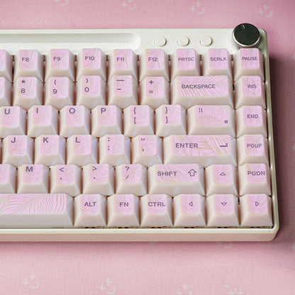YMDK 129 Keys Sunny Feather Theme Pearlescent Cherry Profile ABS Top Print Keycaps for 61/84/87/104/108 MX Mechanical Keyboards