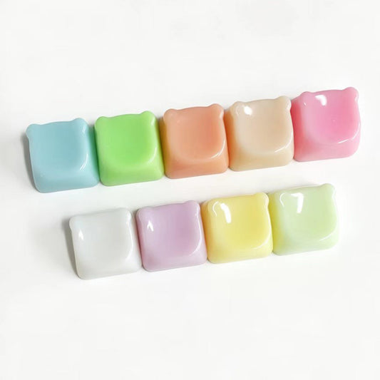 YMDK PC Cute Bear Head Blank Color Pink White Red Green Blue Yellow Purple 1u Keycaps DIY(Blank PC Material)