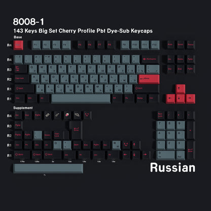 YMDK 143 Keys 8008 Cherry Profile Keycaps English Russian German Spanish French Japanese Korean Brazillian PBT Dye Sub Keycap For MX Mechanical Keyboards