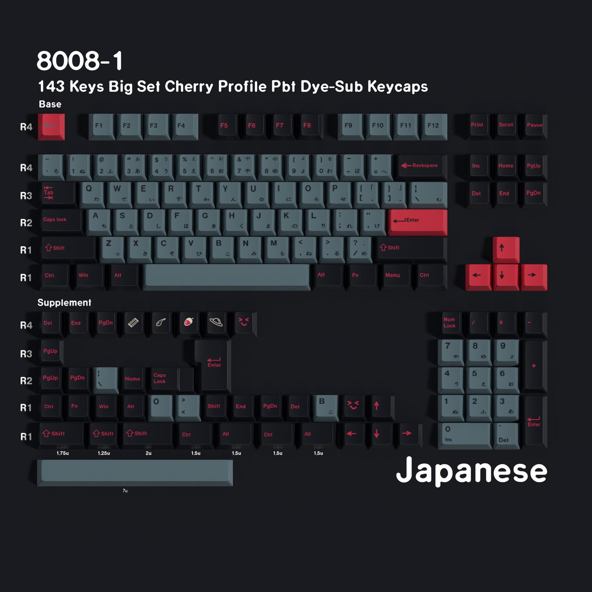 YMDK 143 Keys 8008 Cherry Profile Keycaps English Russian German Spanish French Japanese Korean Brazillian PBT Dye Sub Keycap For MX Mechanical Keyboards