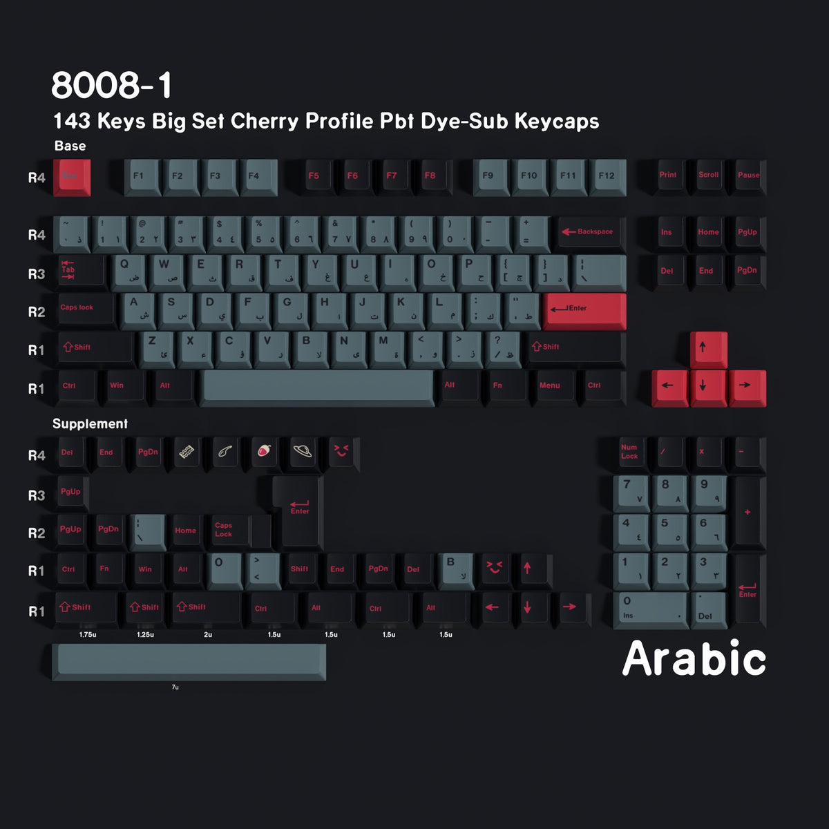 YMDK 143 Keys 8008 Cherry Profile Keycaps English Russian German Spanish French Japanese Korean Brazillian PBT Dye Sub Keycap For MX Mechanical Keyboards