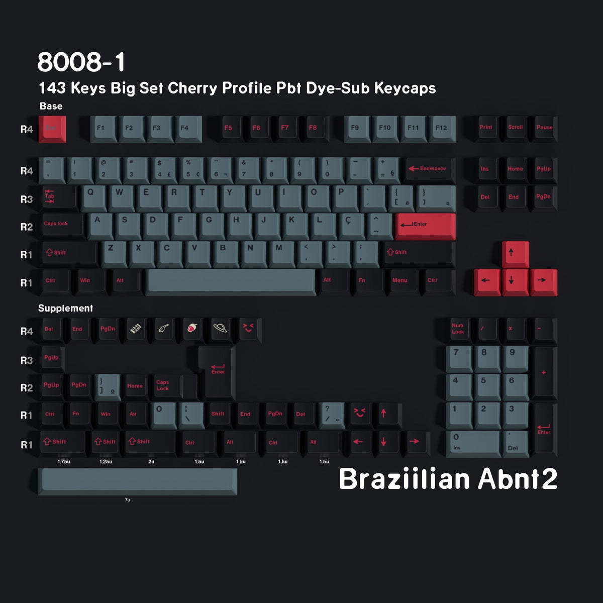 YMDK 143 Keys 8008 Cherry Profile Keycaps English Russian German Spanish French Japanese Korean Brazillian PBT Dye Sub Keycap For MX Mechanical Keyboards