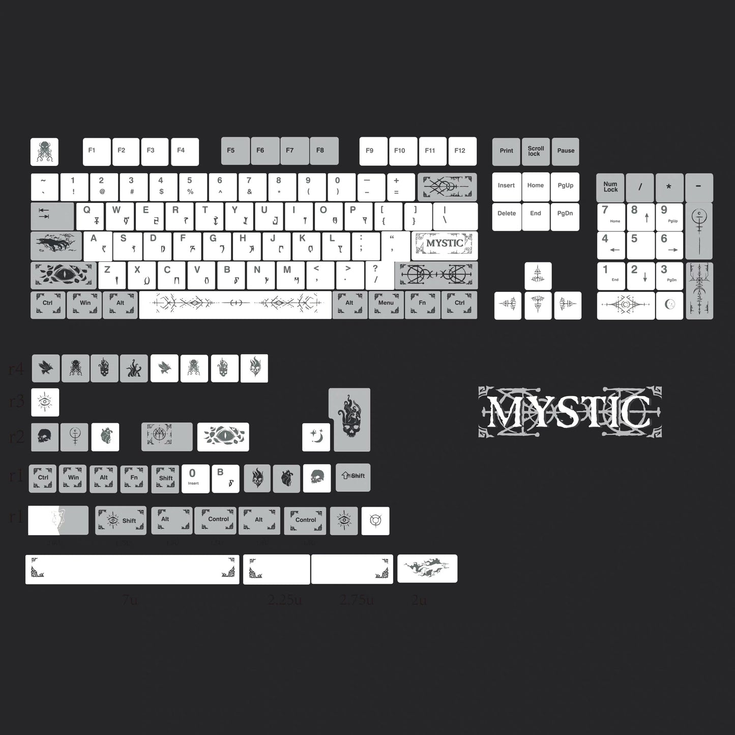 YMDK 143 key Occult Mysticism Theme Keycaps PBT Cherry Profile Five-sided Dye Sub Custom Keycap for 61/68/75/87/98/104/108 MX Mechanical Keyboard