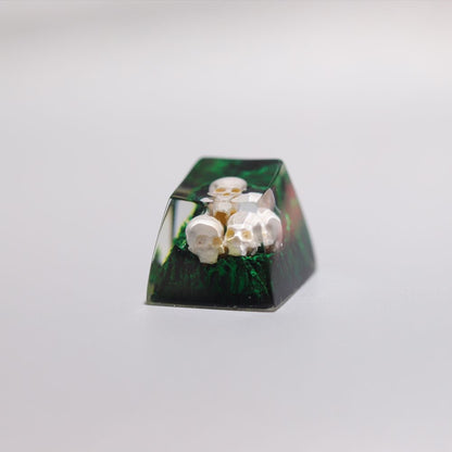 YMDK Snow Mountain Green Mountain Skull Resin Handmade SA Personalized Keycaps Shine Through Cool Keycap for MX Switch Keyboards