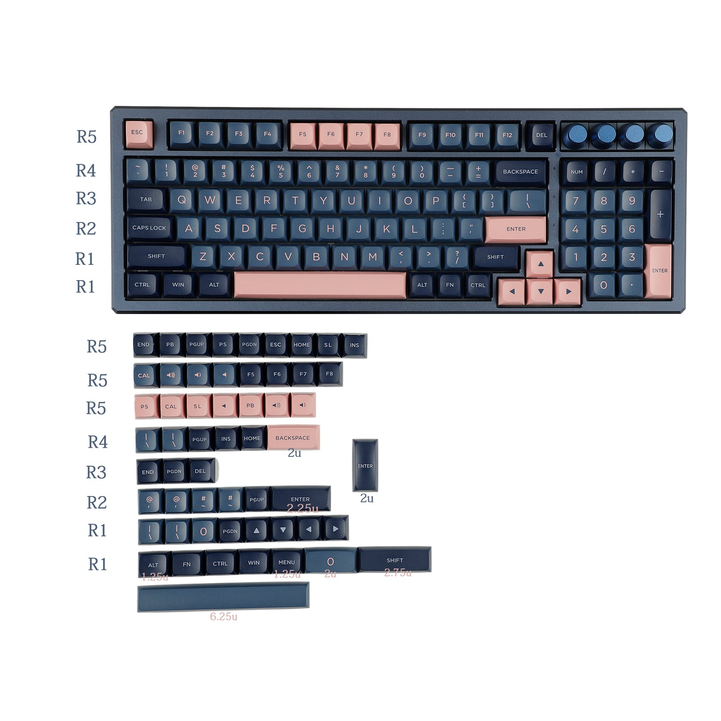 Pink Blue GK5 Profile 146 Keys Keycap （PBT Double Shot ） – YMDK