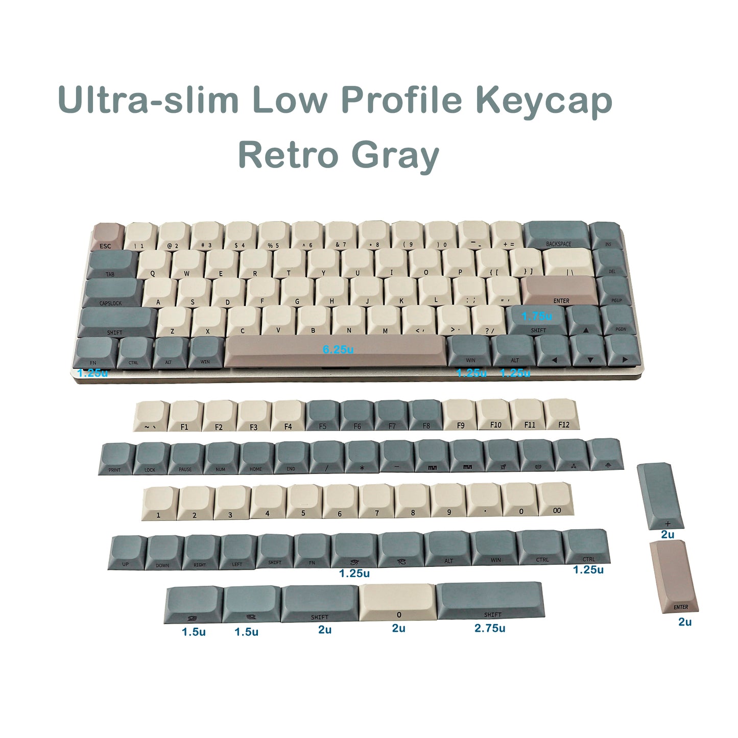 YMDK Ultra-slim Low profile keycap Side Print MX Series PBT Keycap for 61/64/75/87/96 ultra-slim keyboard