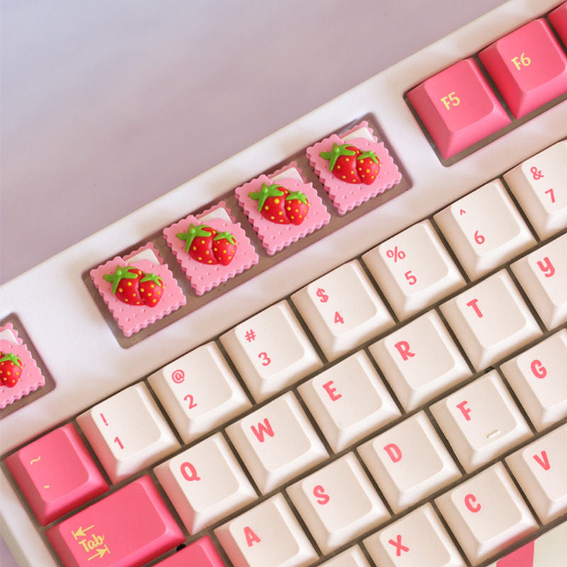 YMDK Strawberry Cookie Biscuit Keycaps 1pcs Pink Cute Resin Material Personalized Handmade Creativity Keycaps for MX Mechanical Keyboard