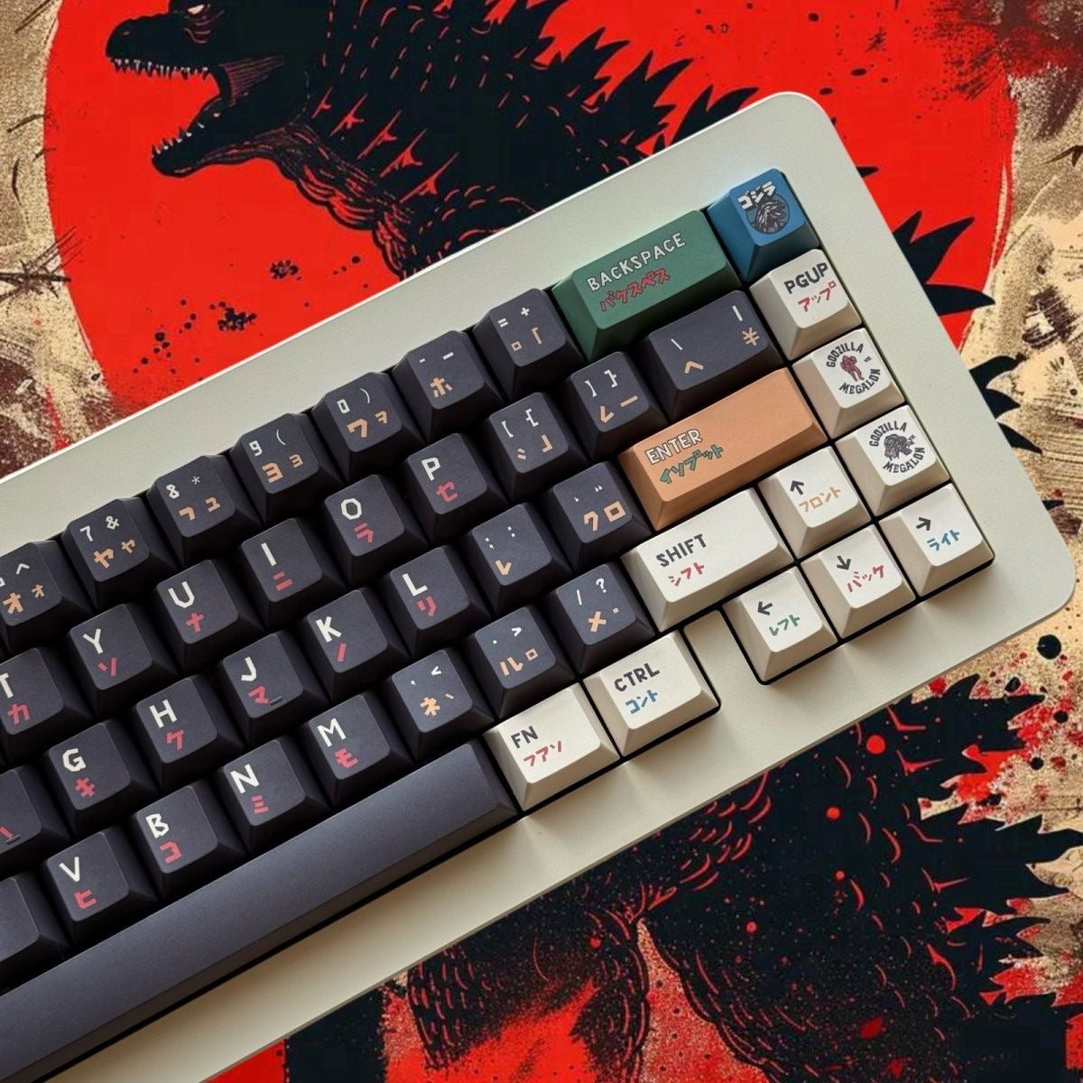 YMDK Godzilla Theme Keycaps Full Set 150 keys Cool Cherry Profile PBT Dye Sublimation Keycap for Mechanical Keyboard