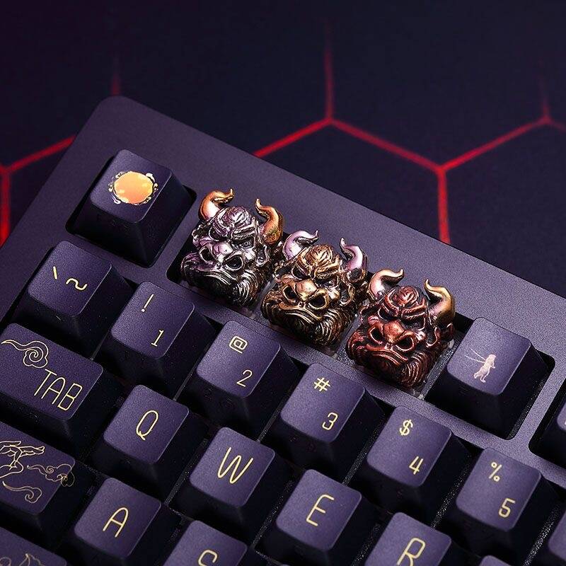 YMDK Bull Demon King Retro Personalized Keycaps Cool Interesting Creative Keycap Metal Pure Copper for MX Mechanical Keyboard