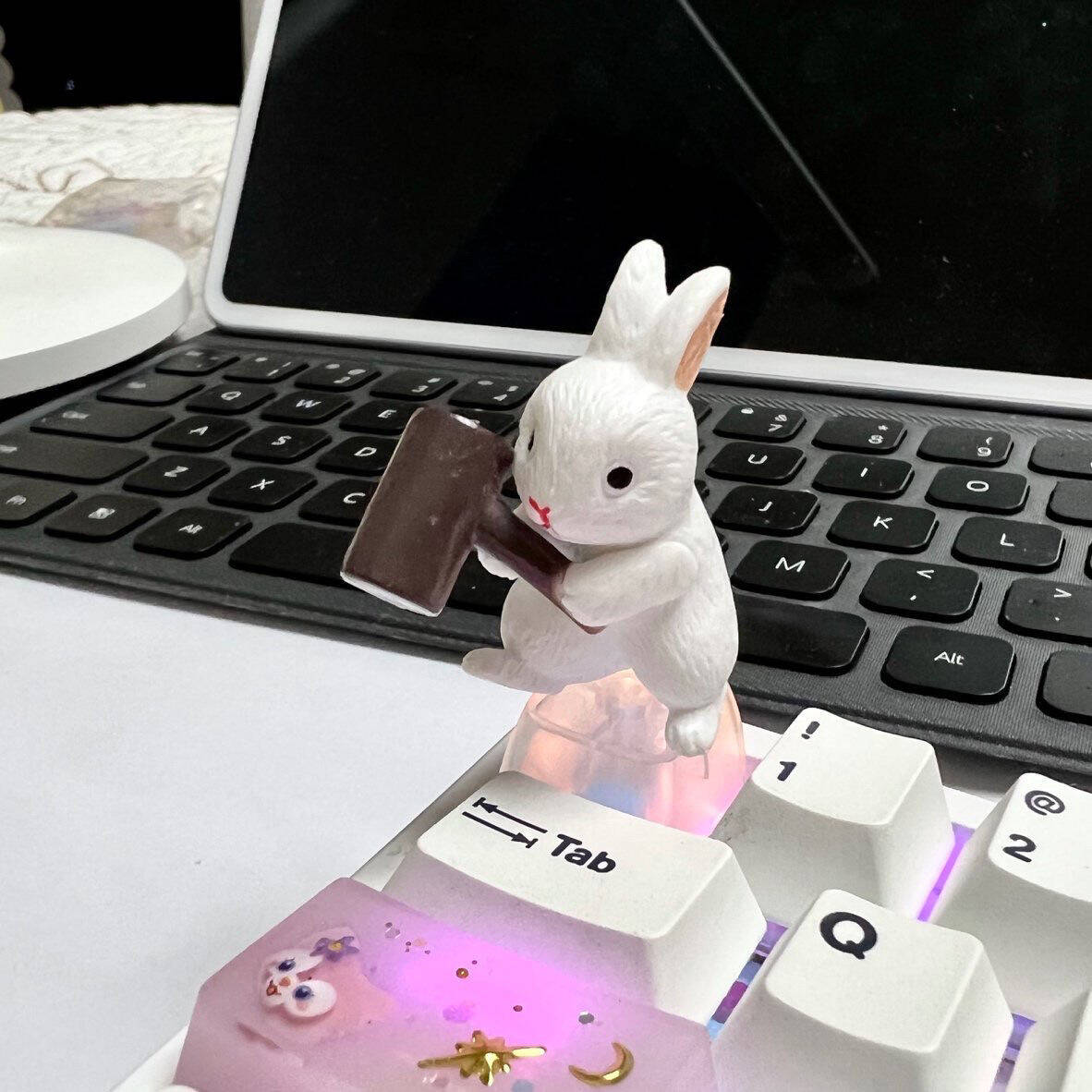 YMDK Little Rabbit Personality Keycaps Translucent Cute Creative Novel OEM Profile for Mechanical Keyboard