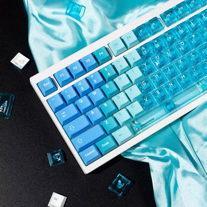 YMDK Hawaii Snow Mountain Full Set Keycaps 207 Keys PBT Dye Sub+PC Pad Printing Keycap Translucent key Caps Cherry Profile for Mechanical Keyboard