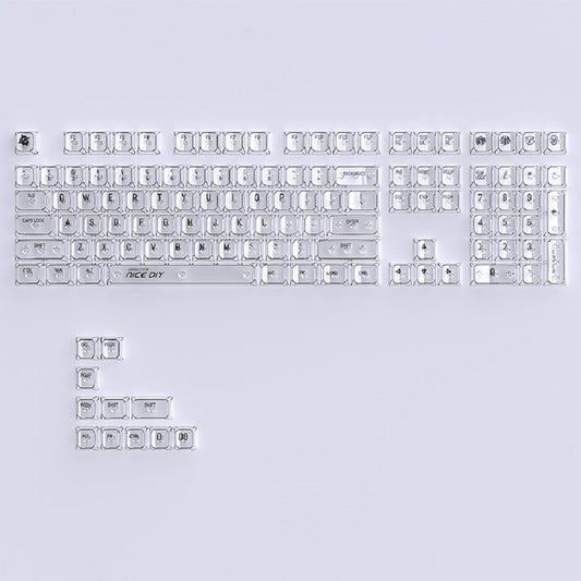 YMDK White Crystal 119 Keys UV Printing MDA Profile Keycap PC Shine Through Transparent Keycaps for 61/68/84/87/98/100 MX  Mechanical Keyboard