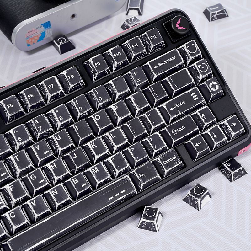 YMDK Black Comic Keycaps Full Set 136 Keys Manga Anime Minimalist Style Dye Sub PBT Cherry Profile for MX Mechanical Keyboard