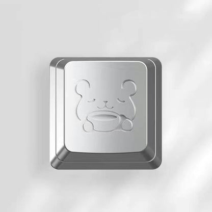 YMDK Zinc Alloy Metal Keycaps Cute Bear Gold Silver Electroplated Keycap for MX Mechanical Keyboard Accessories